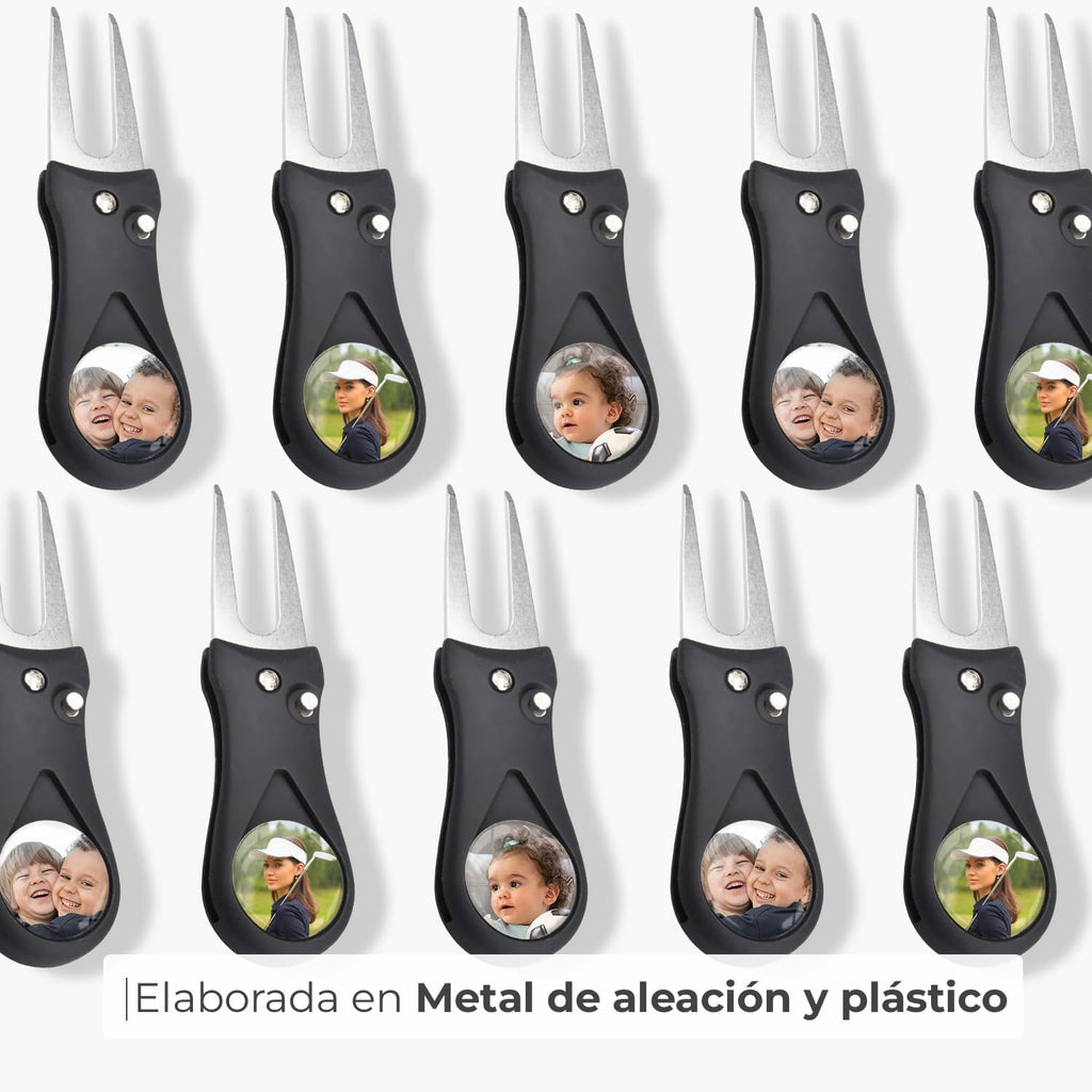 Arreglapiques de Golf con Marcador Magnetico Bolas Personalizado con Foto - Regalos para golfistas - Divot Tool, Pitch Fork, Accesorios arregla piques Repair pique repara green - Acabado Profesional