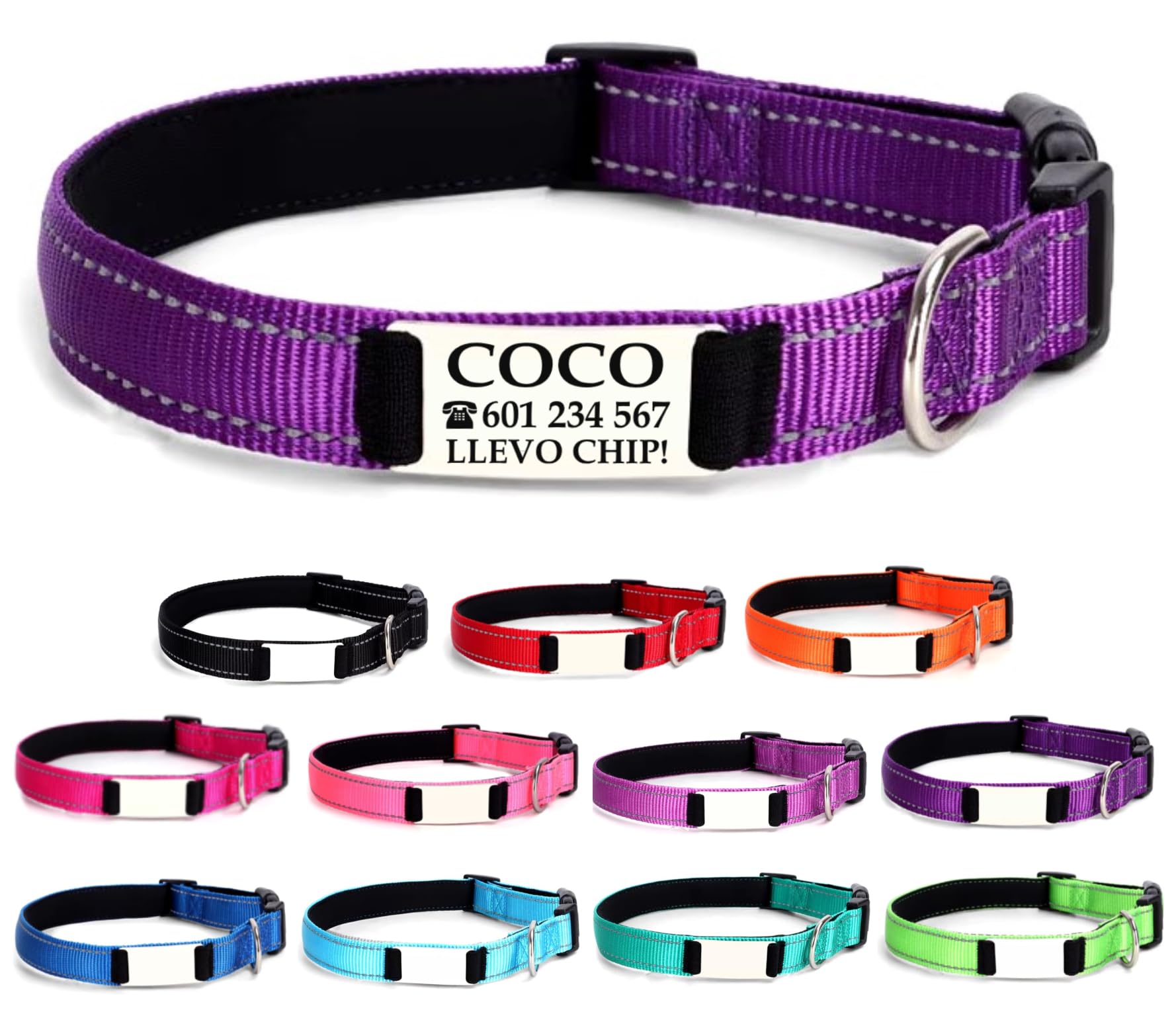 Ibera gifts - Collar Perro Personalizado con Nombre para Mascotas Pequeñas, Reflectante, Ajustable De 25 a 40 cm, Grabado Láser, Seguro y Cómodo (Azul, S pequeño)