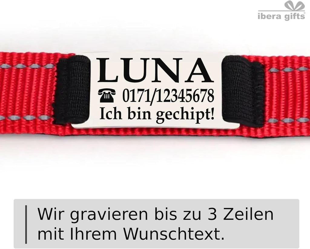 Ibera gifts - Hundehalsband Personalisiert, Hundehalsband Mit Namen Für Kleine Hunde, 25-40 cm, Reflektierend (Schwarz, S Klein)