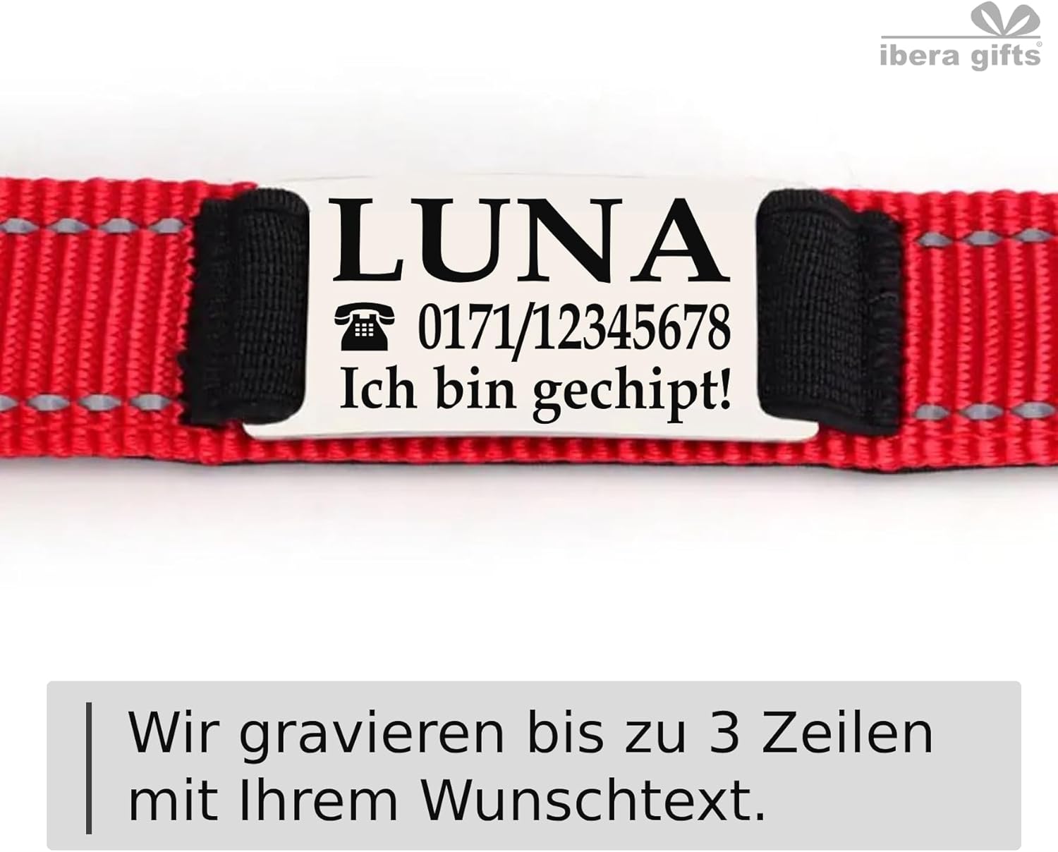 Ibera gifts - Hundehalsband Personalisiert, Hundehalsband Mit Namen Für Kleine Hunde, 25-40 cm, Reflektierend (Schwarz, S Klein)