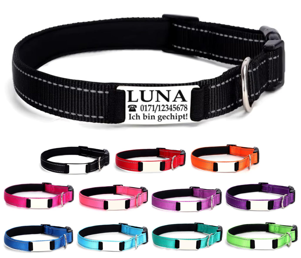 Ibera gifts - Hundehalsband Personalisiert, Hundehalsband Mit Namen Für Kleine Hunde, 25-40 cm, Reflektierend (Schwarz, S Klein)