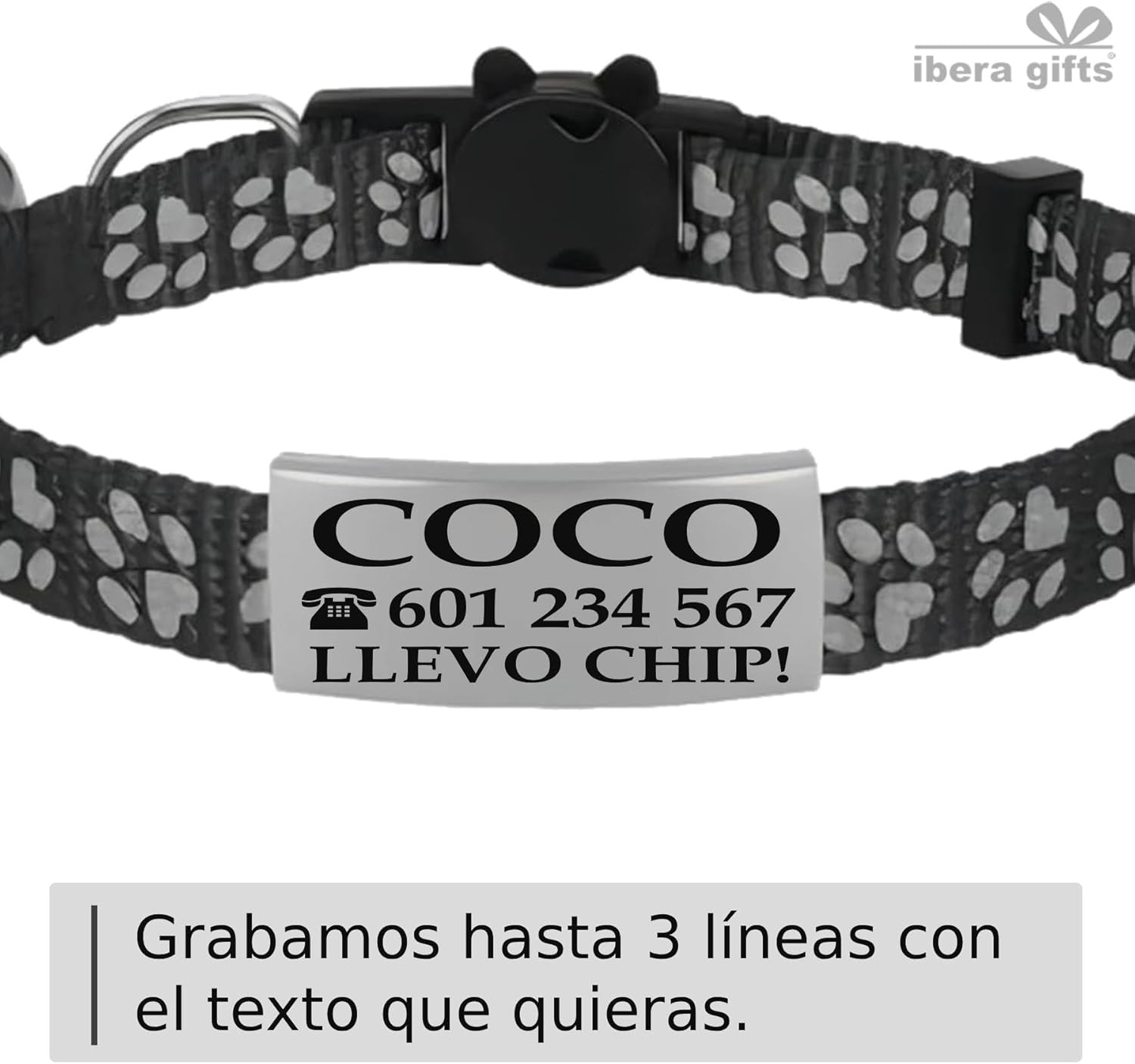 Ibera Gifts - Collar Gato Personalizado Antiahogo y Reflectante, Ajustable De 22 a 30 cm, Grabado Con Nombre, Para Gatos De Todos Los Tamaños, Sin Cascabel (Azul)