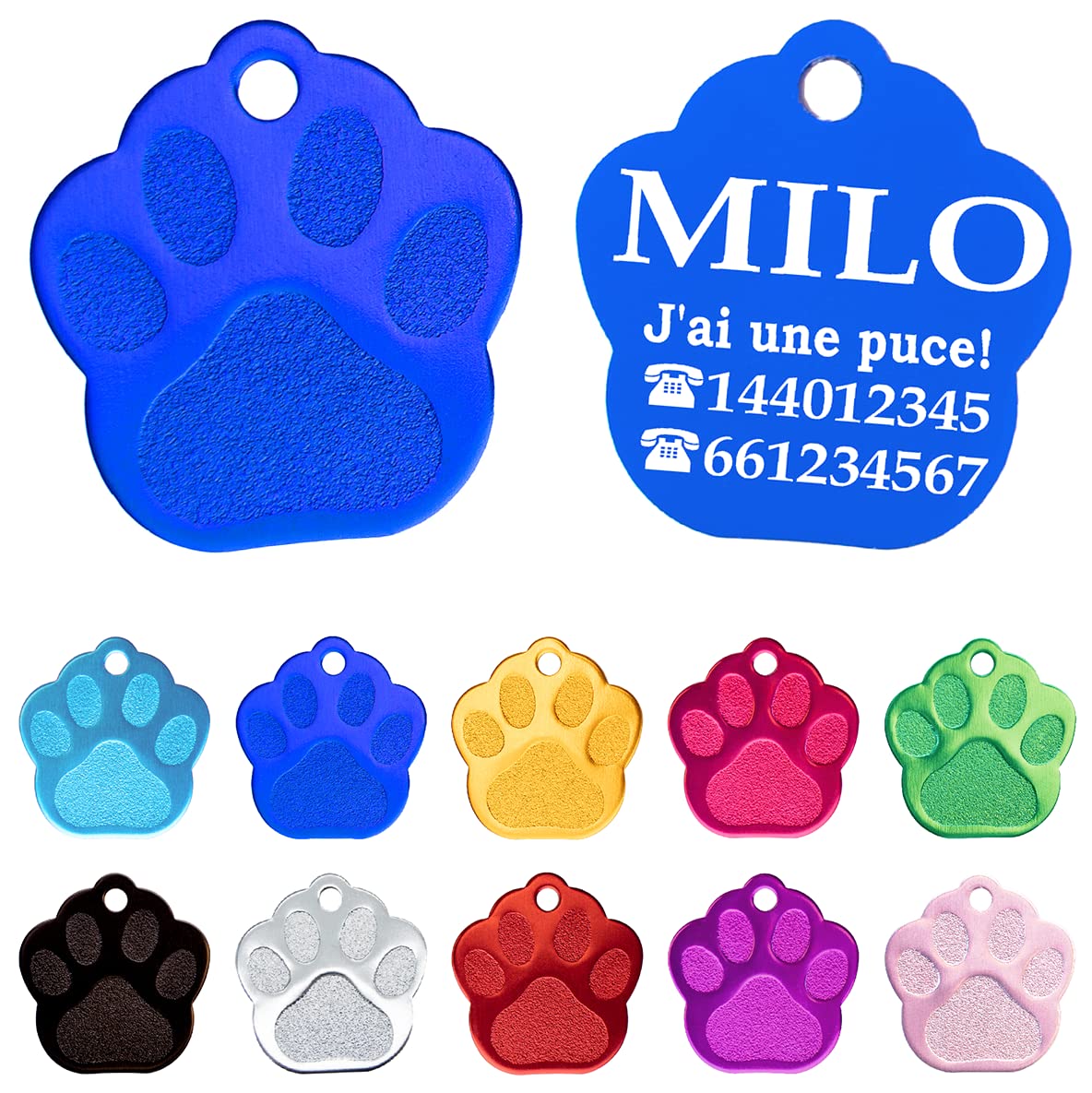 Chapa Perro Grabada en Forma de Pata, Placa Perro Personalizada para Perros y Gatos Medianos y Grandes, Tamaño 35 mm x 35 mm, Chapa Identificativa Perro y Gato (Lila)