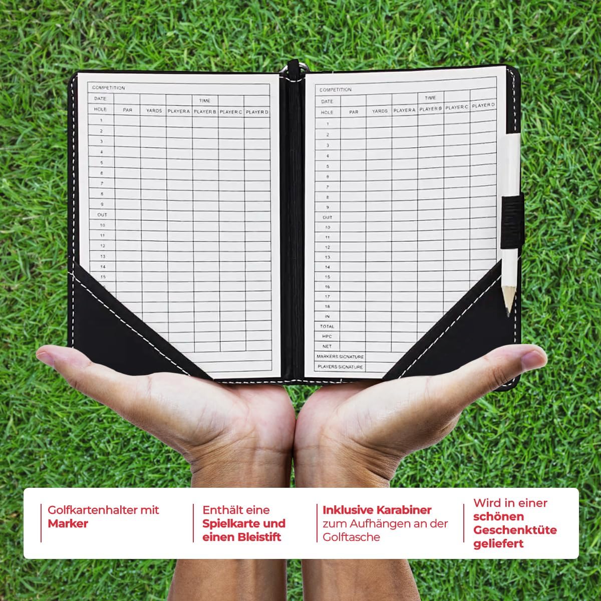 ibera gifts - Personalisierte Golf Geschenke – Golf Scorecard Halter personalisiert mit Marker und Bleistift - Scorekartenmappe Scorekartenhalter Leder