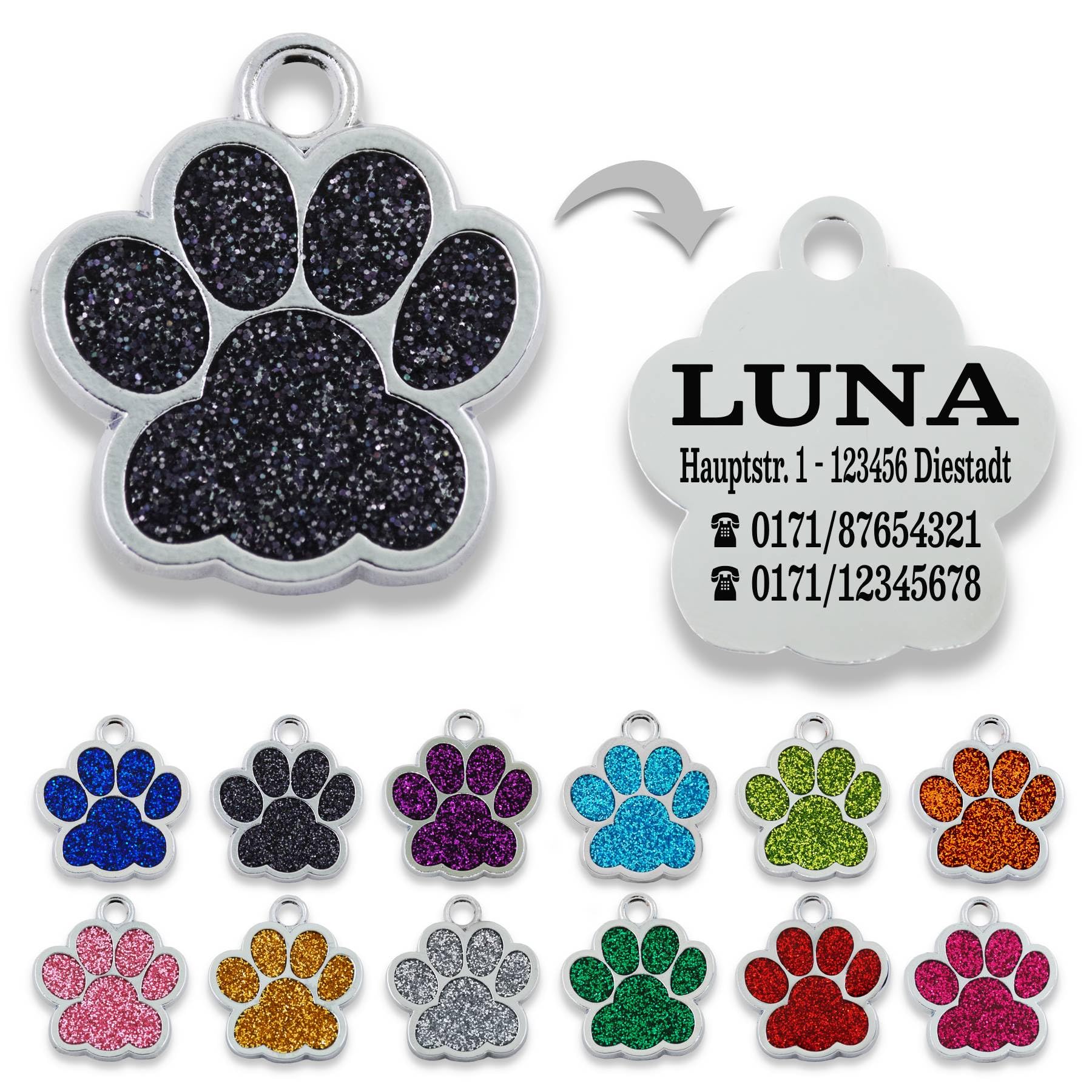 Ibera gifts - Hundemarke mit Gravur und personalisierte Hundemarke in Pfotenform, perfekt für kleine bis mittelgroße Haustiere (Rosa)