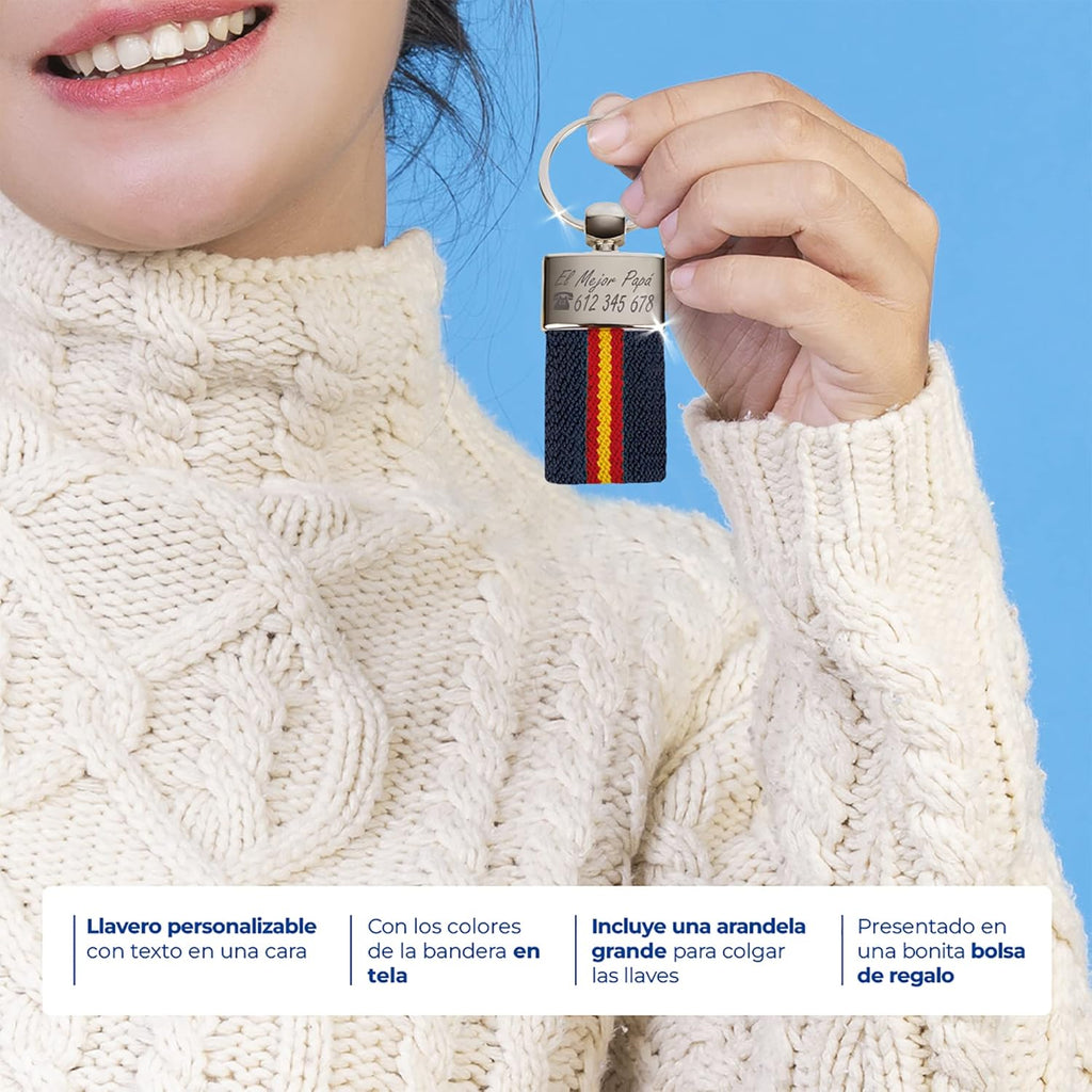 ibera gifts Llavero personalizado Bandera de España - Regalos originales personalizados Mujer, Hombre, Parejas, Novios, Papa, Dia de Padre - Grabado con Nombre, Mensaje, Llaveros originales