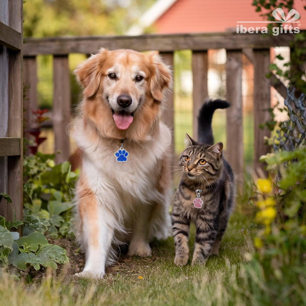 Ibera gifts - Hundemarke mit Gravur und personalisierte Hundemarke in Pfotenform, perfekt für kleine bis mittelgroße Haustiere (Rosa)