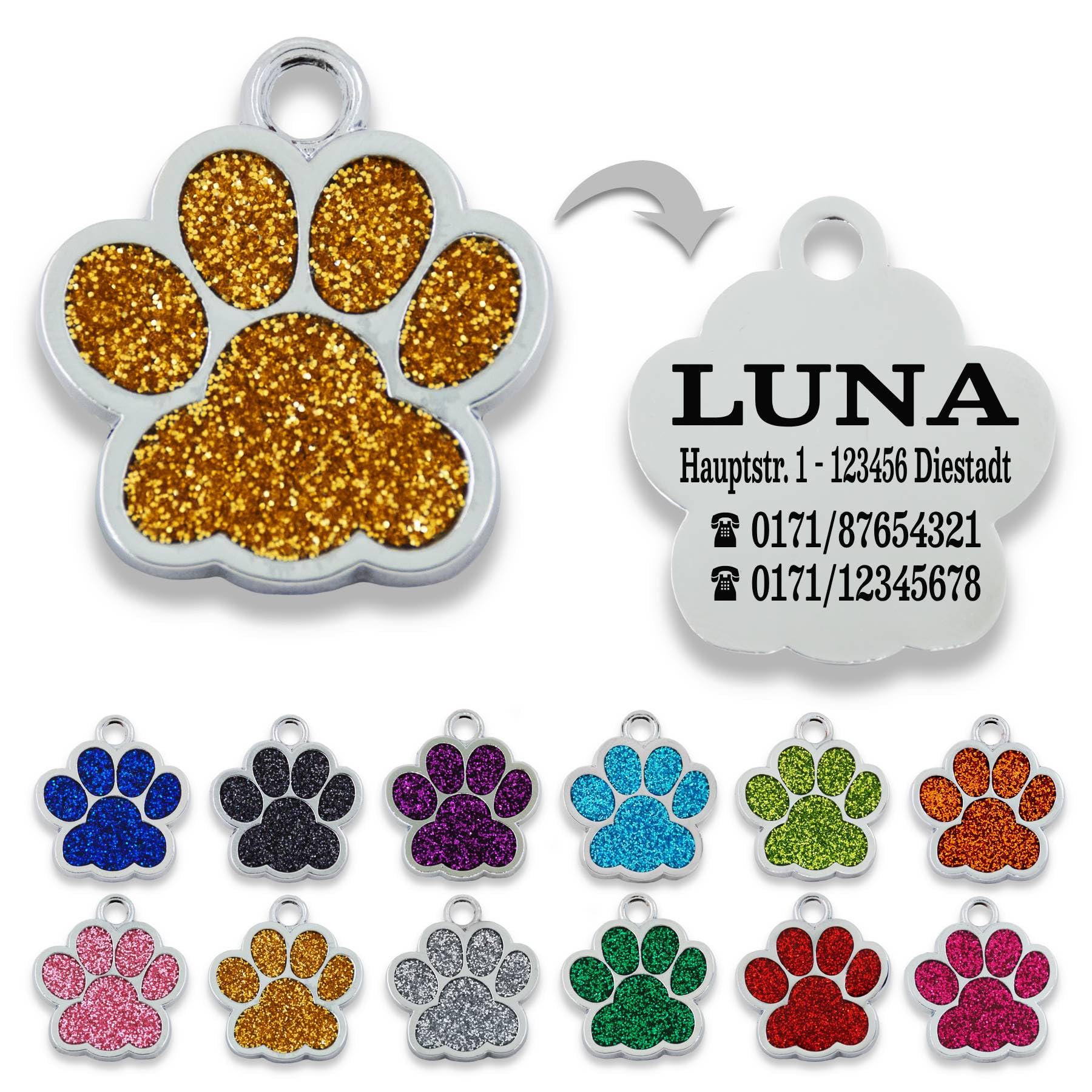 Ibera gifts - Hundemarke mit Gravur und personalisierte Hundemarke in Pfotenform, perfekt für kleine bis mittelgroße Haustiere (Rosa)