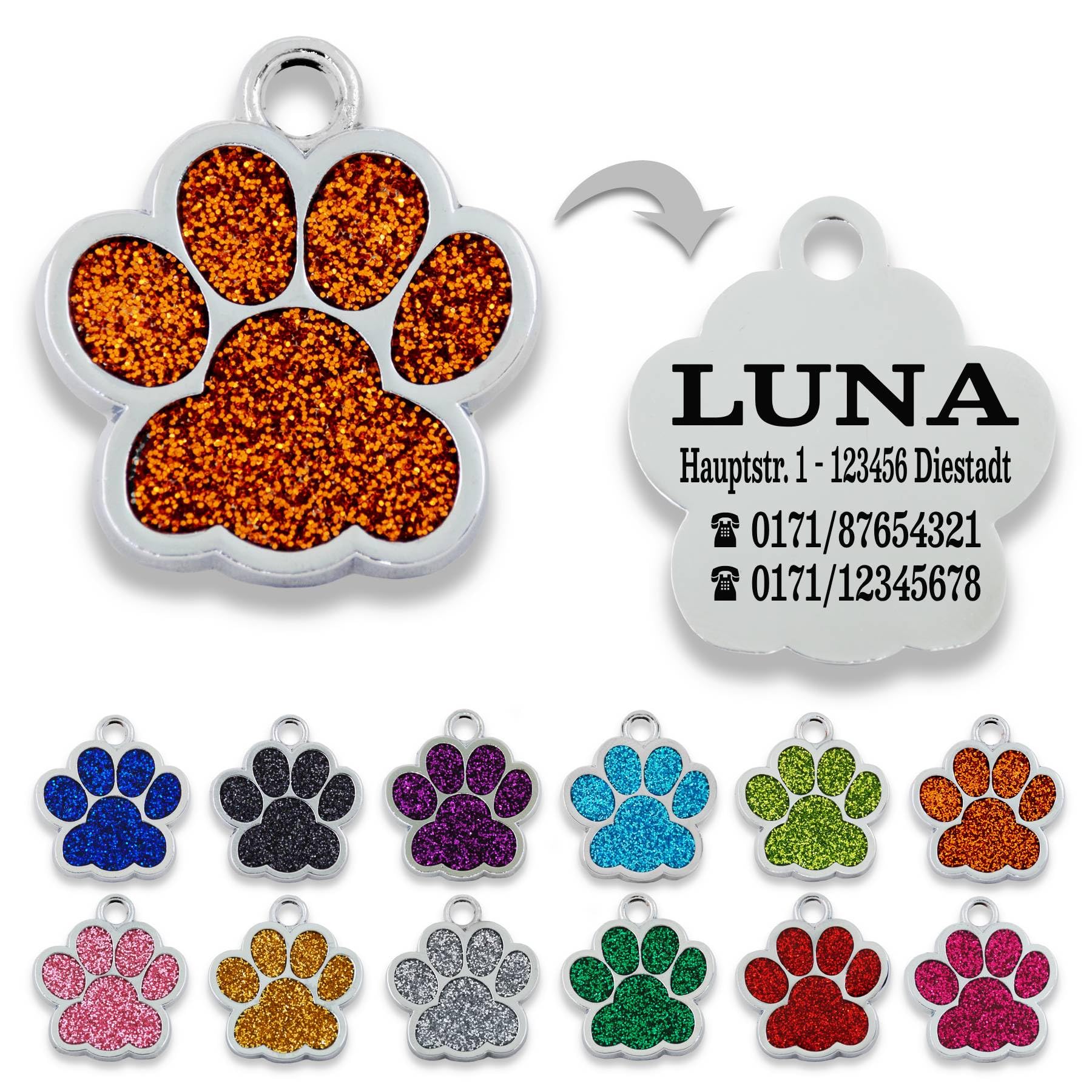 Ibera gifts - Hundemarke mit Gravur und personalisierte Hundemarke in Pfotenform, perfekt für kleine bis mittelgroße Haustiere (Rosa)