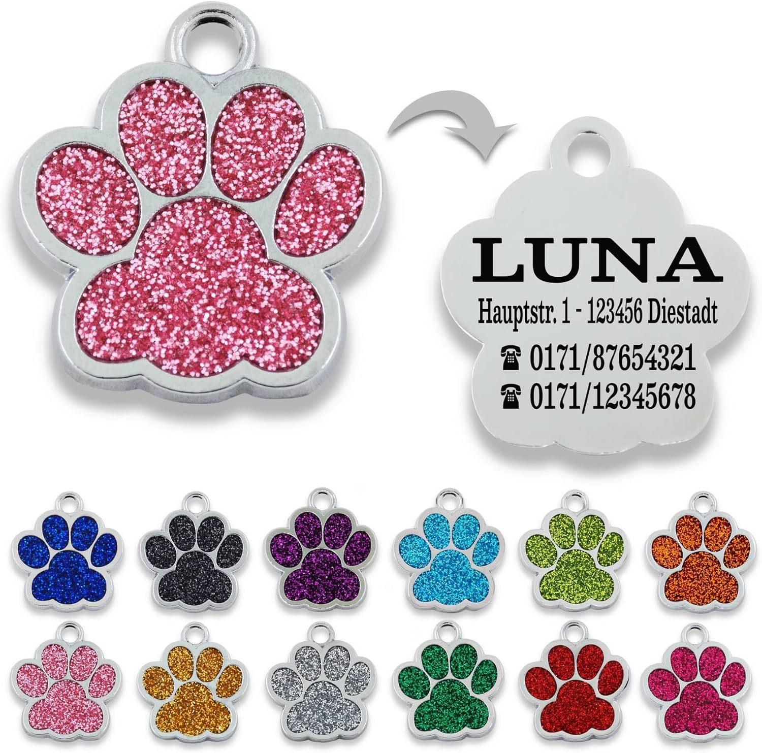 Ibera gifts - Hundemarke mit Gravur und personalisierte Hundemarke in Pfotenform, perfekt für kleine bis mittelgroße Haustiere (Rosa)