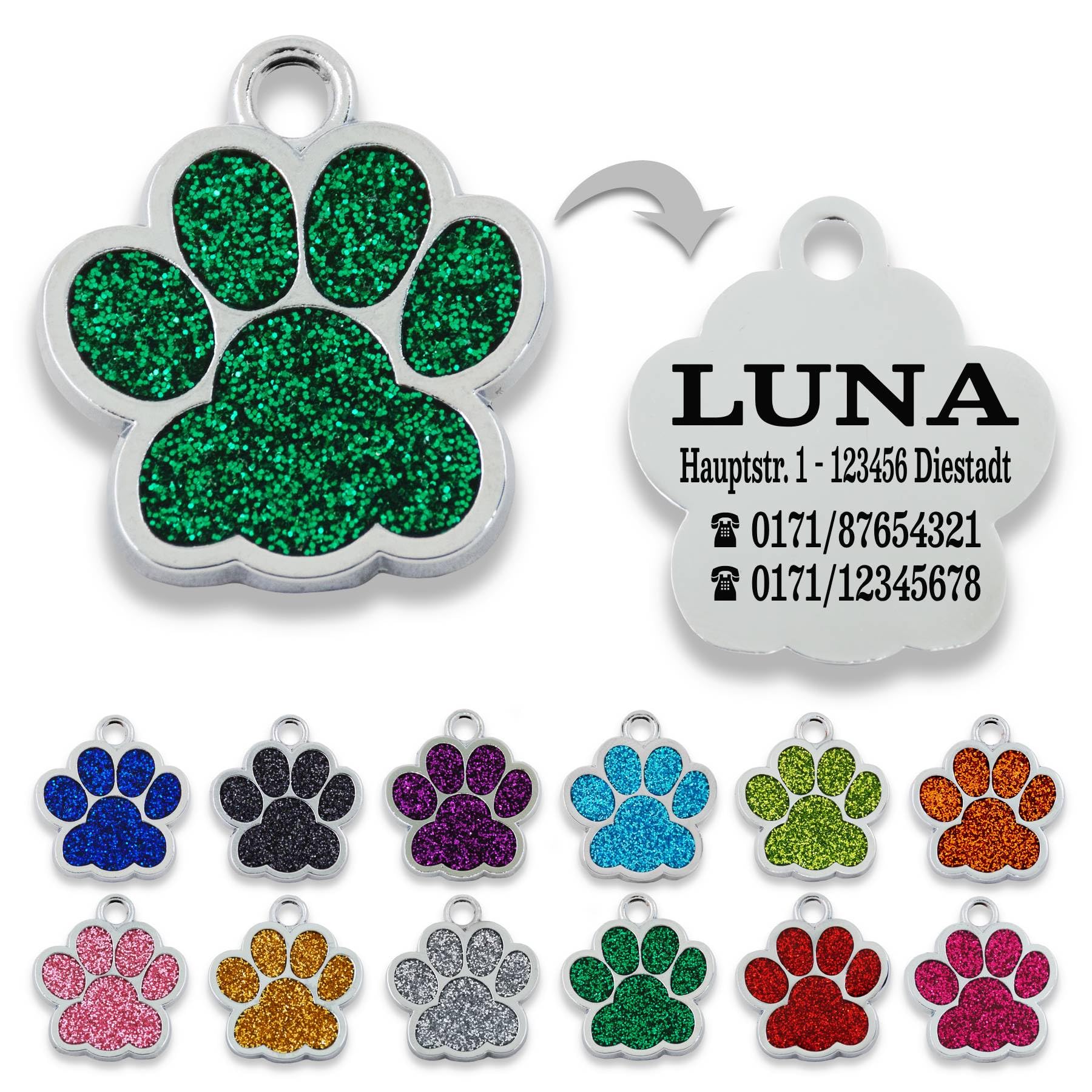 Ibera gifts - Hundemarke mit Gravur und personalisierte Hundemarke in Pfotenform, perfekt für kleine bis mittelgroße Haustiere (Rosa)